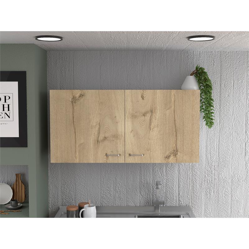 Home Square 2-Piece Set with Wall Cabinet and Utility Sink in White & Light Oak