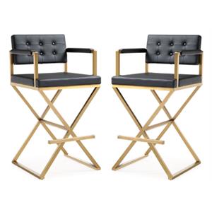 Home Square Director 30&quot Contemporary Steel Bar Stool in Black & Gold - Set of 2