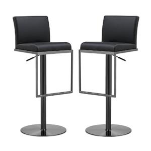 Home Square Amalfi 32.3&quot Contemporary Steel Leather Barstool in Black - Set of 2