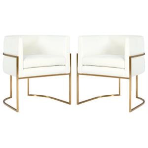 Home Square Giselle 19&quot Transitional Velvet Dining Chair in White - Set of 2