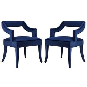Home Square 19.7&quot Transitional Velvet Dining Chair in Navy - Set of 2