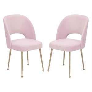 Home Square Swell 19.3&quot Velvet Dining Chair in Blush Pink & Gold - Set of 2