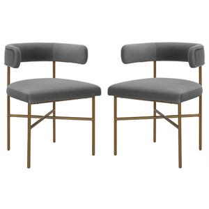 Home Square Kim 19.7&quot Velvet Dining Chair in Dark Gray & Gold - Set of 2