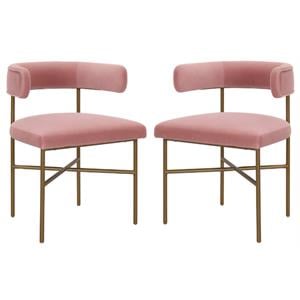 Home Square Kim 19.7&quot Transitional Velvet Dining Chair in Pink - Set of 2