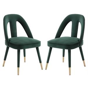 Home Square Petra 19.3&quot Transitional Velvet Side Chair in Green - Set of 2
