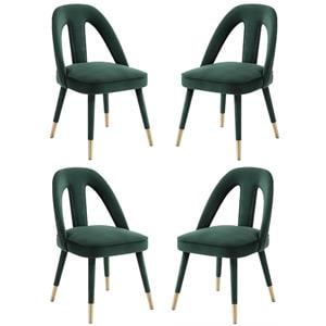 Home Square Petra 19.3&quot Transitional Velvet Side Chair in Green - Set of 4