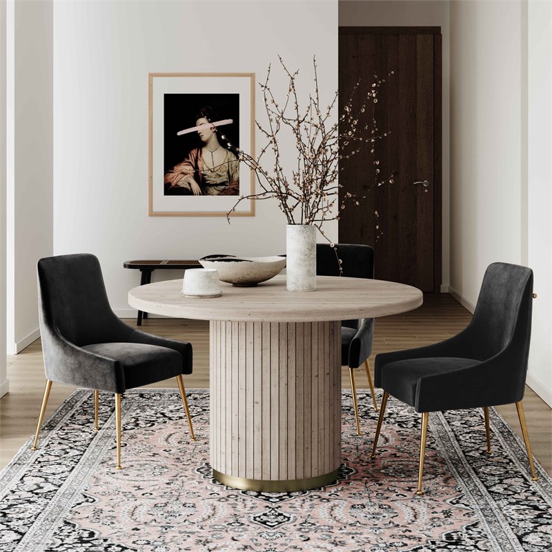 Home Square 5-Piece Set with Dining Table & 4 Velvet Side Chairs