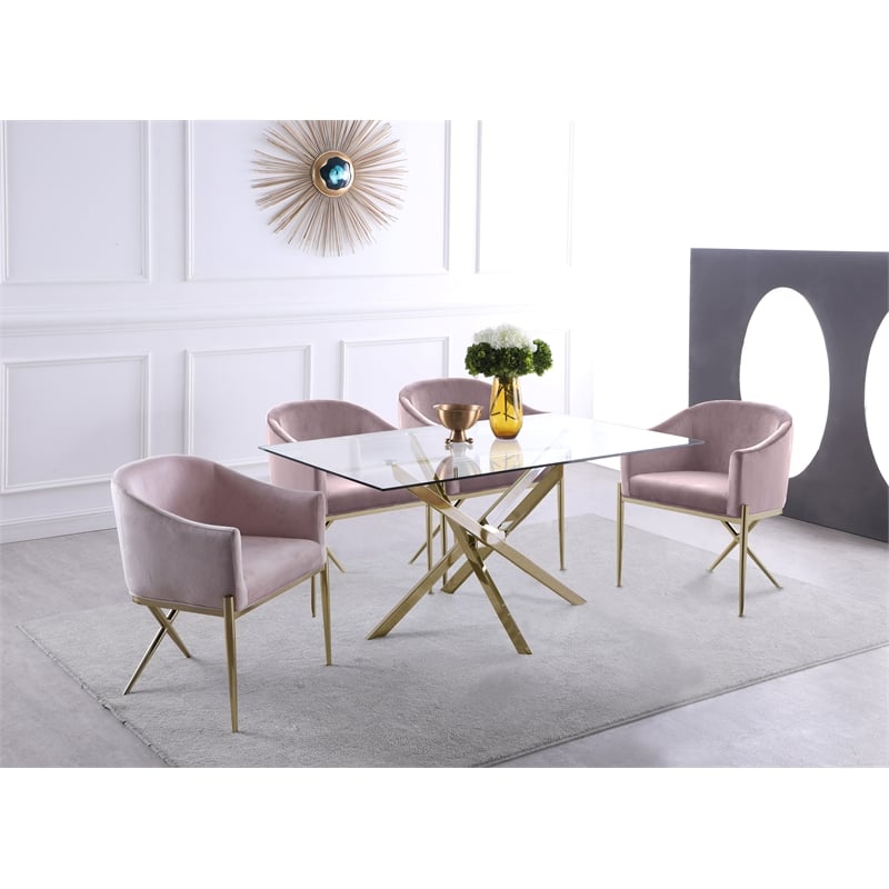 Home Square 5-Piece Set with Glass Dining Table and 4 Nikki Dining Chairs