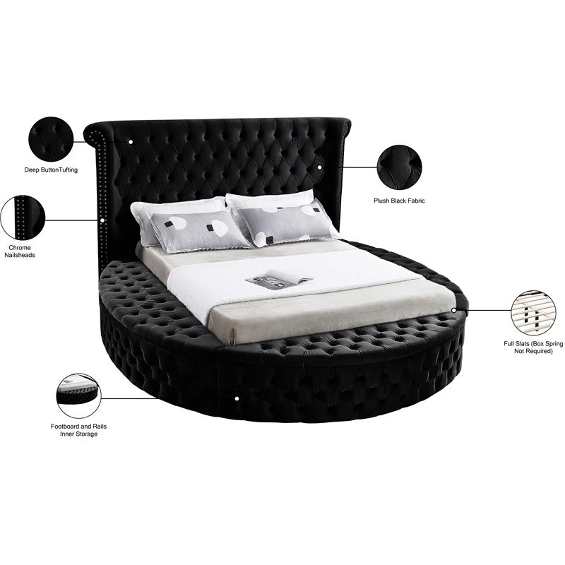 Home Square 3-Piece Set with Luxus Velvet Queen Bed and 2 Metal Nightstands