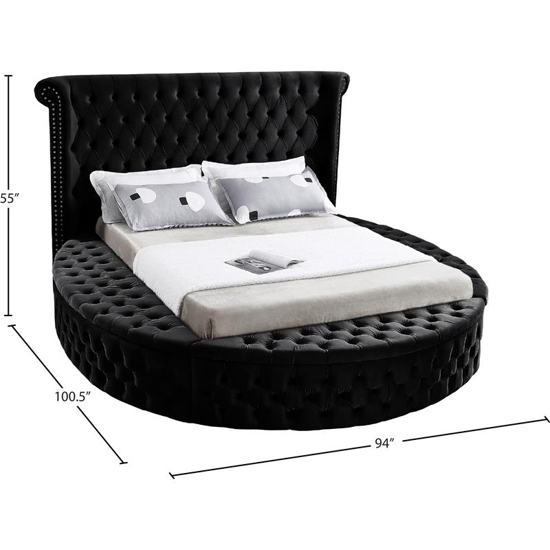 Home Square 3-Piece Set with Luxus Velvet Queen Bed and 2 Metal Nightstands