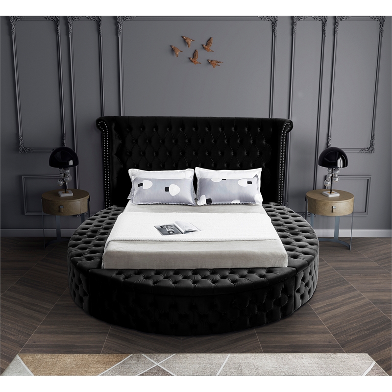 Home Square 3-Piece Set with Luxus Velvet Full Bed and 2 Metal Nightstands
