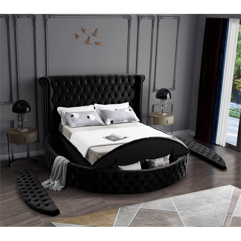 Home Square 3-Piece Set with Luxus Velvet Full Bed and 2 Metal Nightstands