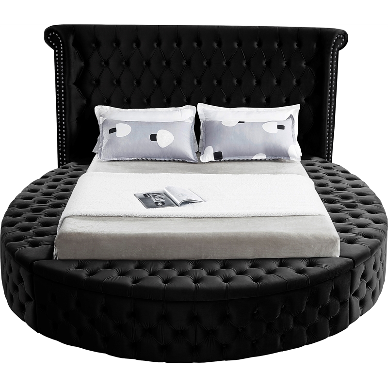 Home Square 3-Piece Set with Luxus Velvet Full Bed and 2 Metal Nightstands