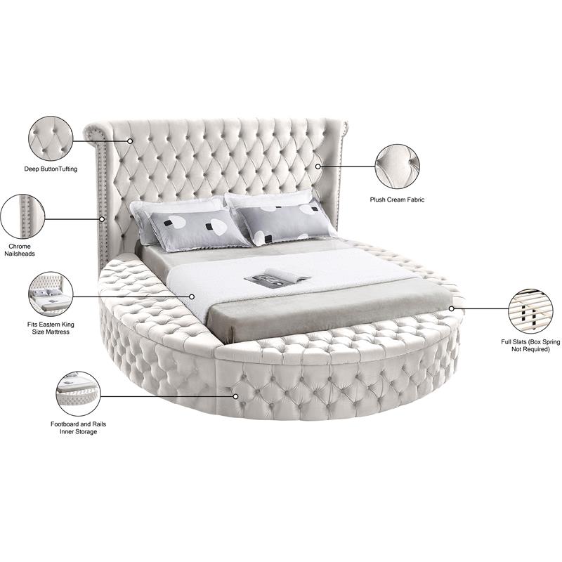 Home Square 3-Piece Set with Luxus Cream Velvet King Bed & 2 Bali Nightstands