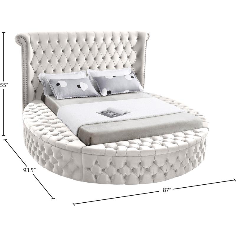 Home Square 3-Piece Set with Luxus Cream Velvet Full Bed & 2 Bali Nightstands