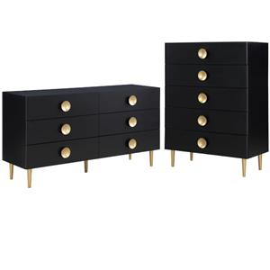 Home Square 2-Piece Set with Metal Dresser and Chest in Rich Black