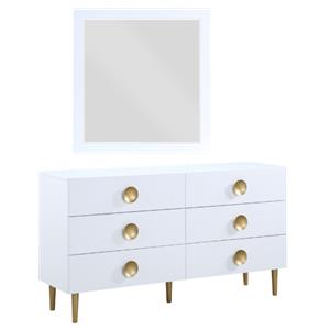 Home Square 2-Piece Set with Metal Dresser and Mirror in Rich White