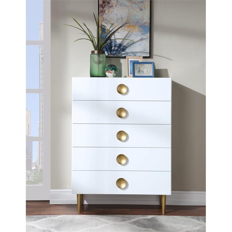Home Square 3-Piece Set with Metal Nightstands and Chest in Rich White