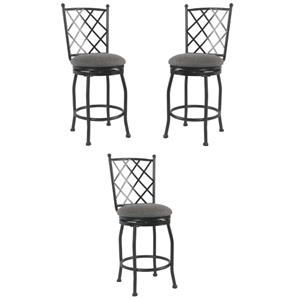 Home Square Tristan 24&quot Metal and Fabric Counter Stool in Gray Finish - Set of 3