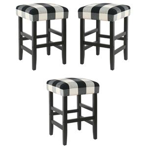 Home Square 24.5&quot Square Fabric Plaid Pattern Counter Stool in Black - Set of 3