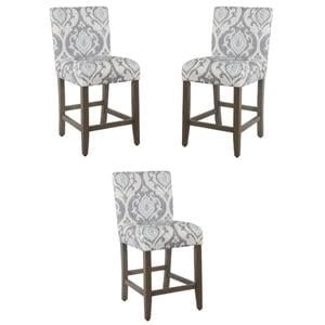 Home Square 24&quot Wood and Fabric Parsons Counter Stool in Suri Blue - Set of 3