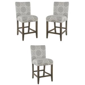 Home Square 24&quot Fabric Parsons Counter Stool in Gray Medallion - Set of 3