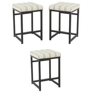Home Square 24&quot Modern Metal and Fabric Bar Stool in Black & White - Set of 3