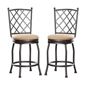 Home Square Tristan 24&quot Metal and Fabric Counter Stool in Cream - Set of 2