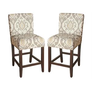 Home Square Suri 39.5&quot Wood and Fabric Height Barstool in Brown - Set of 2