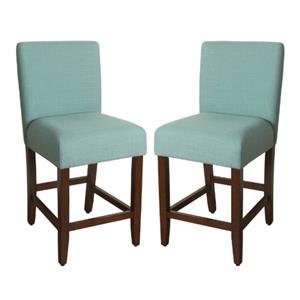 Home Square 39.5&quot Wood and Fabric Height Barstool in Aqua Blue - Set of 2