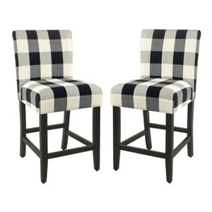 Home Square 24&quot Fabric Plaid Pattern Parsons Counter Stool in Black - Set of 2