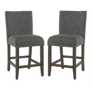 Home Square 24&quot Fabric Counter Stool with Nailheads in Slate Gray - Set of 2