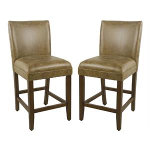 Home Square 24&quot Wood and Faux Leather Barstool in Distressed Brown - Set of 2