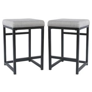 Home Square 24&quot Modern Metal and Fabric Counter Stool in Light Gray - Set of 2