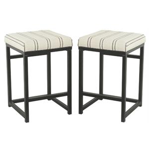 Home Square 24&quot Metal and Fabric Counter Stool in Black & White - Set of 2