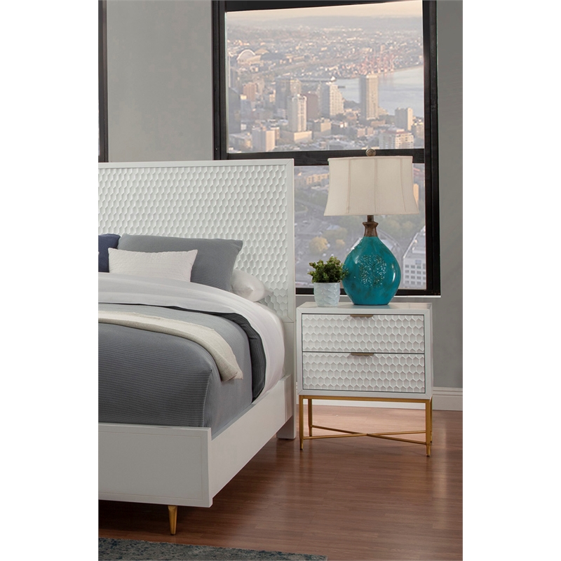 Home Square 2-Piece Set with Full Headboard and 2 Drawer Nightstand in White