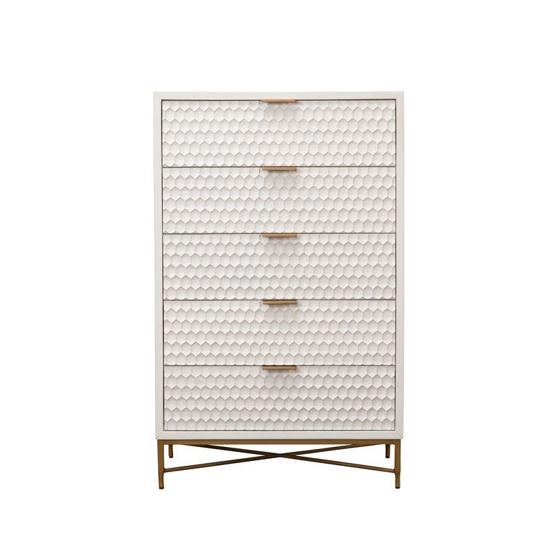 Home Square 2-Piece Set with Full Headboard and 5 Drawer Chest in White