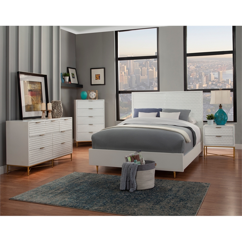 Home Square 2-Piece Set with Full Headboard and 5 Drawer Chest in White