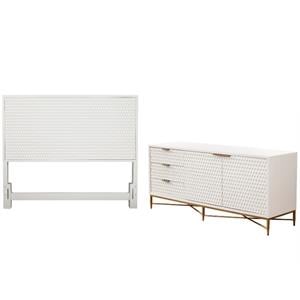 Home Square 2-Piece Set with Full Headboard and 64&quot Wide TV Console in White
