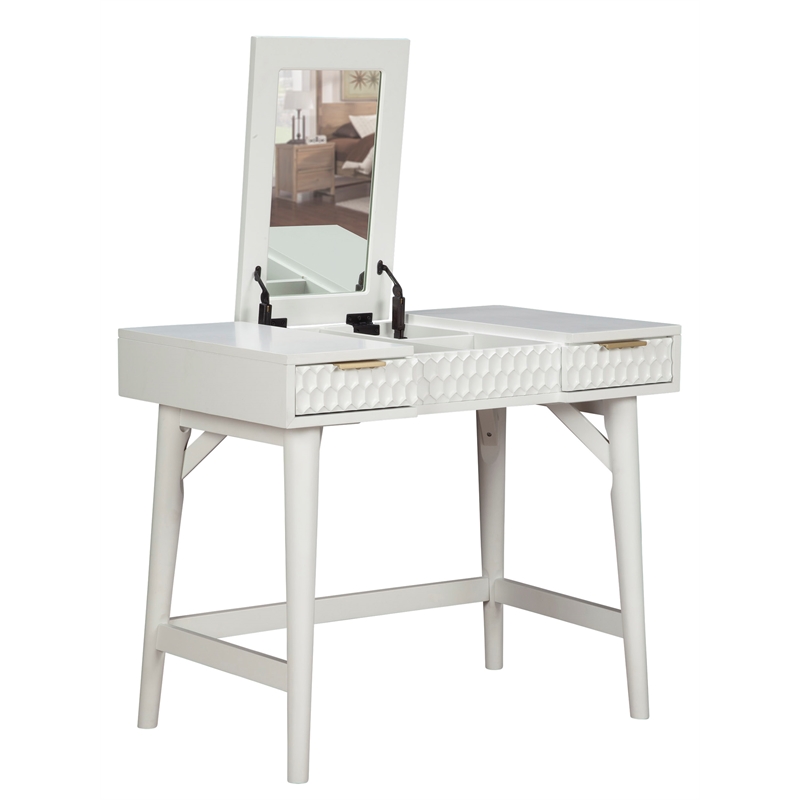 Home Square 2-Piece Set with Full Headboard and Bedroom Vanity in White