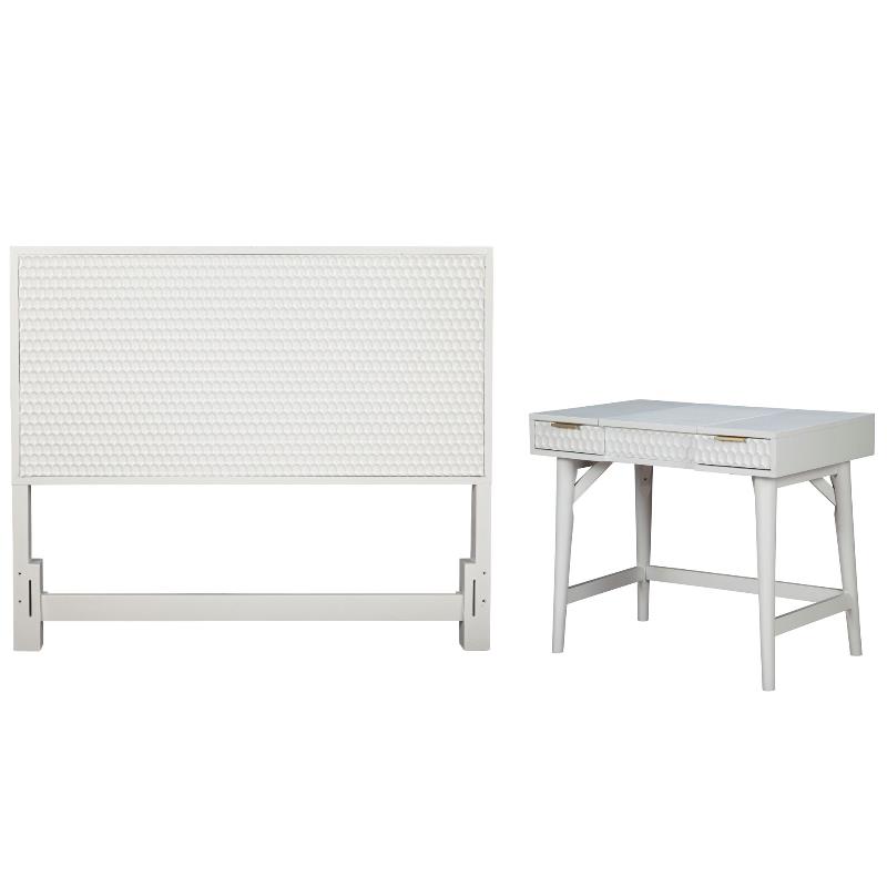 Home Square 2-Piece Set with Full Headboard and Bedroom Vanity in White