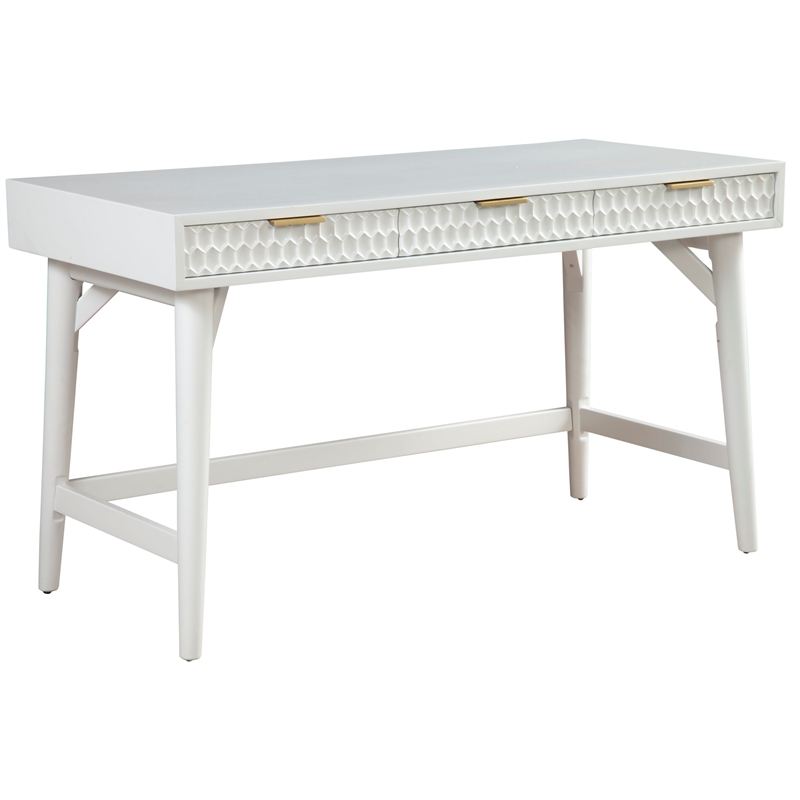 Home Square 2-Piece Set with Full Headboard and Large Wood Desk in White
