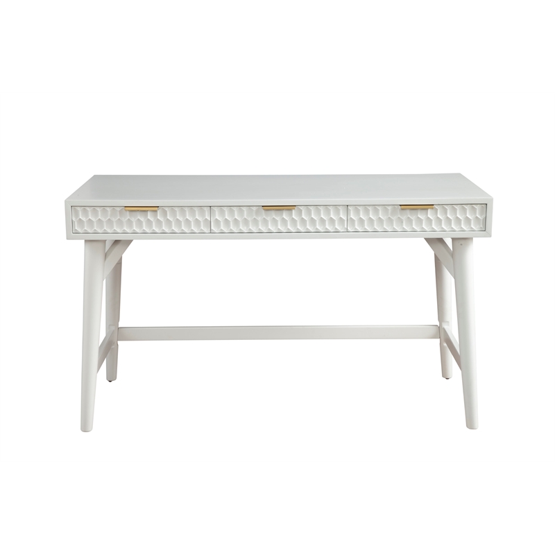 Home Square 2-Piece Set with Full Headboard and Large Wood Desk in White