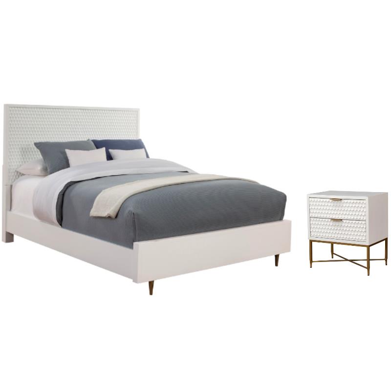 Home Square 2-Piece Set with Full Panel Bed & 2 Drawer Nightstand in White