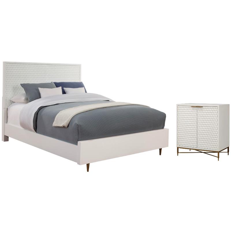 Home Square 2-Piece Set with Full Panel Bed & Bar Cabinet in White