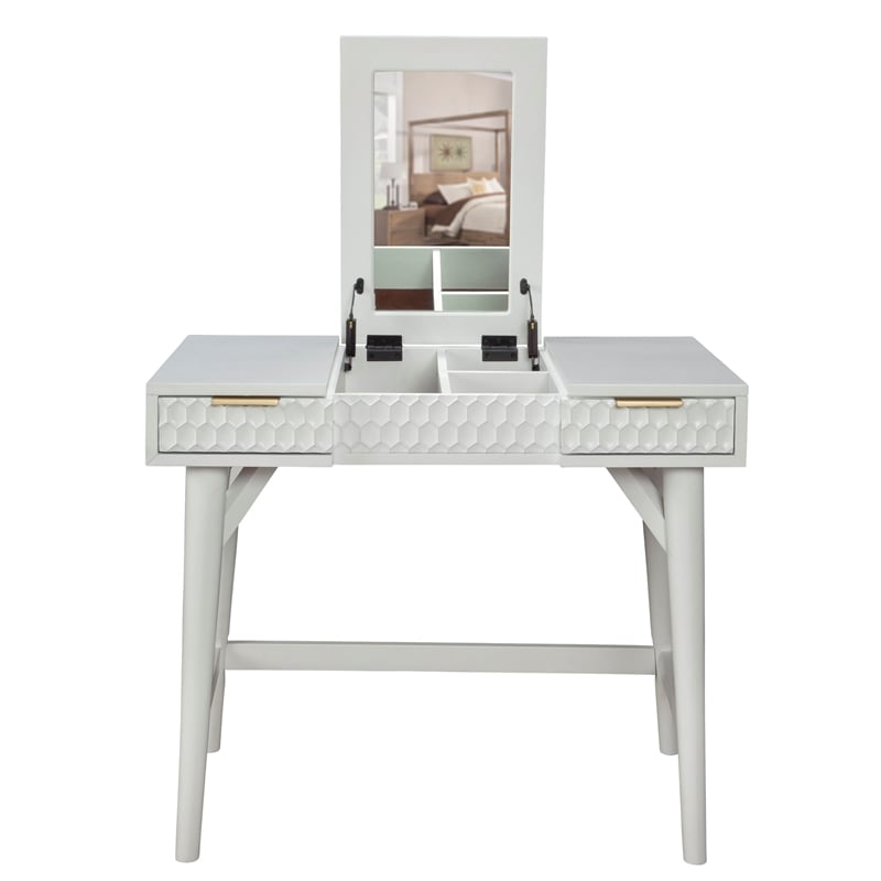 Home Square 2-Piece Set with Full Panel Bed & Bedroom Vanity in White
