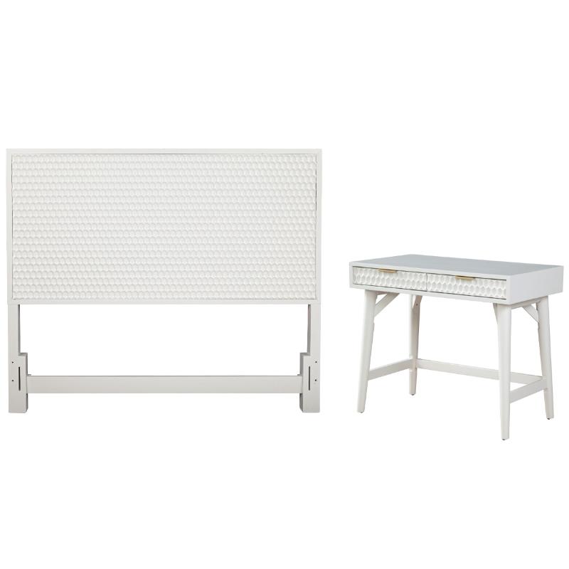 Home Square 2-Piece Set with Queen Headboard & Mini Wood Desk in White