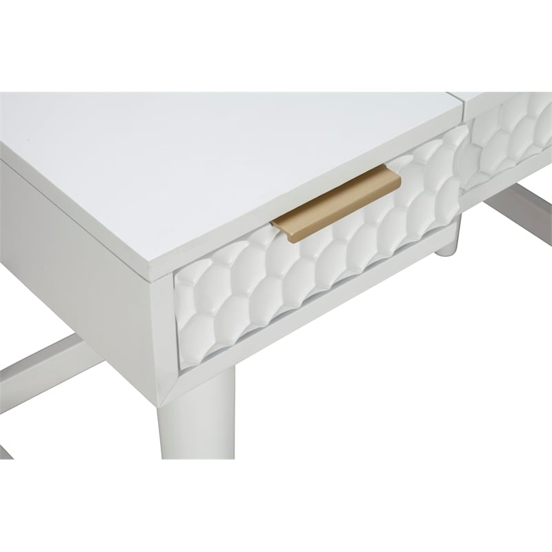 Home Square 2-Piece Set with King Panel Bed & Bedroom Vanity in White