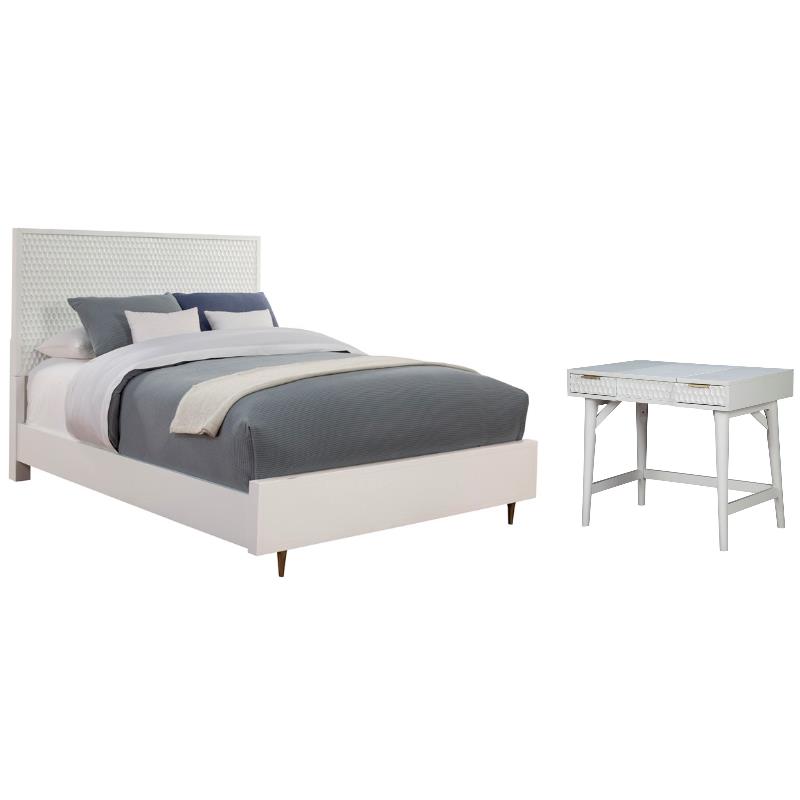 Home Square 2-Piece Set with King Panel Bed & Bedroom Vanity in White