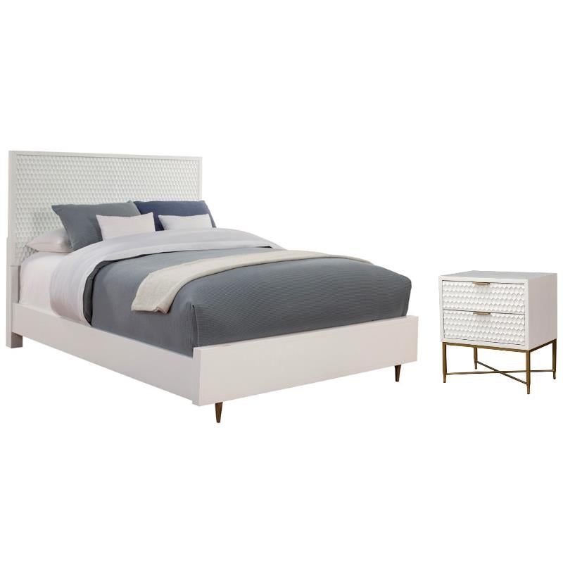 Home Square 2-Piece Set with Queen Panel Bed & 2 Drawer Nightstand in White